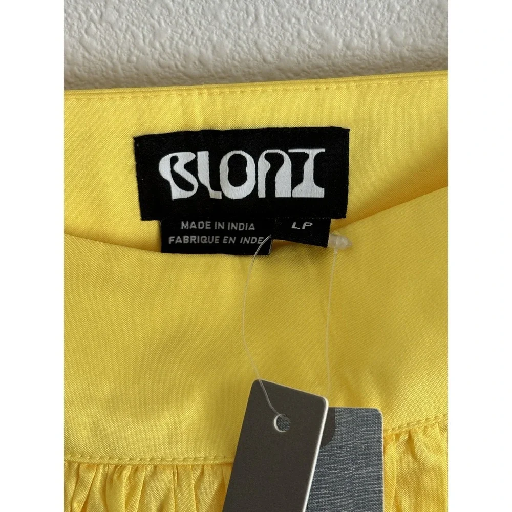 NEW Bloni Anthropologie Bubble Dress Square Neck Taffeta Yellow Large Petite